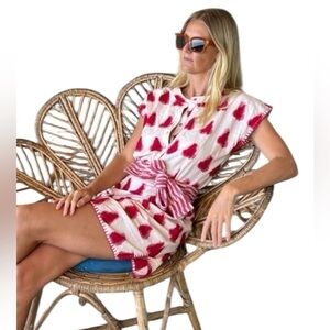 Valiante Topanga Mini Caftan in Red Ikat Cotton Dress Swim Cover